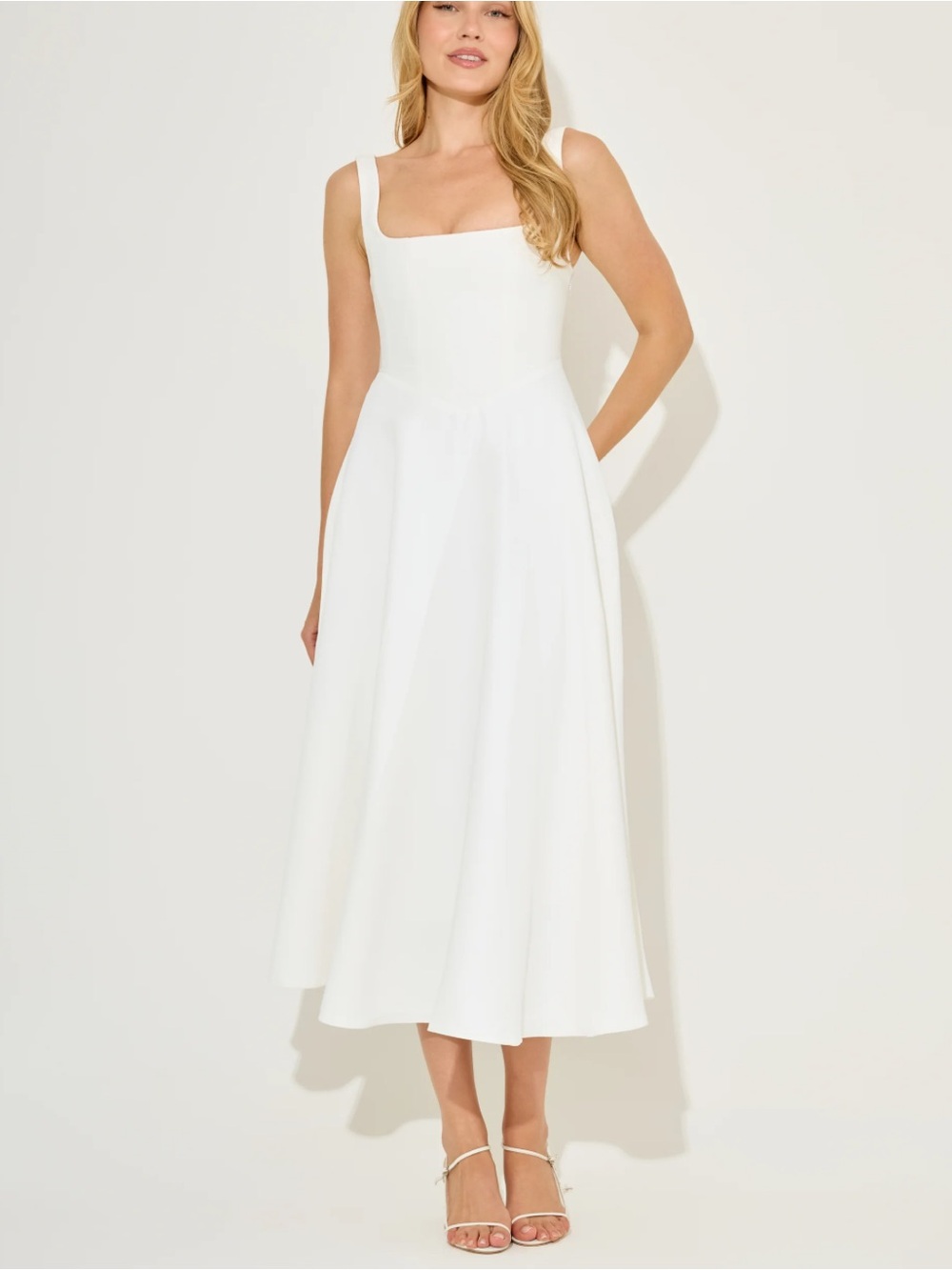 Odd Muse Square-Neck White Midi Dress